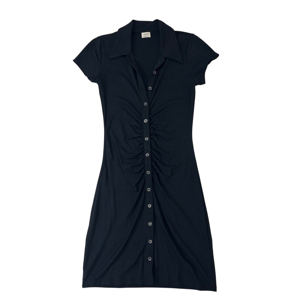 Wilfred Black Short Sleeve Button Up Collard Mini Dress Size XS